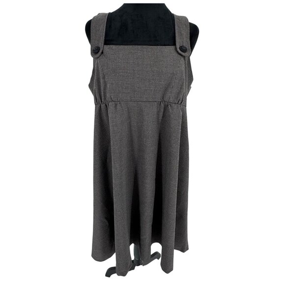 Womens Y2K Pinstripe Overall Dress Size L Empire Waist Square Neck 90s Preppy - Picture 1 of 7